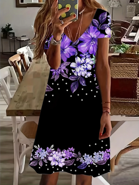 Women Floral Short Sleeve Summer Printing Dress V Neck Daily Casual Midi Fit & Flare Dress A-Line Dress, Black, Casual Dresses
Women Floral Short Sleeve Summer Printing Dress V Neck Daily Casual Midi Fit & Flare Dress A-Line Dress, Black, Casual Dresses