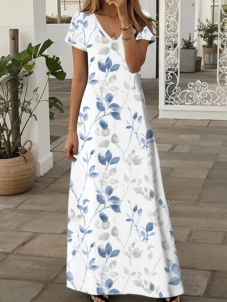Women Floral Summer Printing Dress V Neck Short Sleeve X-Line Dress, White, Dresses
Women Floral Summer Printing Dress V Neck Short Sleeve X-Line Dress, White, Dresses
