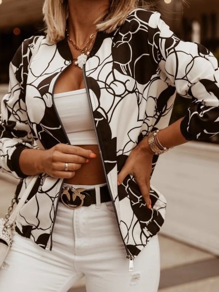 Women Spring/Fall Outerwear Vintage Printing Floral Long Sleeve Stand Collar Jacket, Black-white, Jackets
Women Spring/Fall Outerwear Vintage Printing Floral Long Sleeve Stand Collar Jacket, Black-white, Jackets
