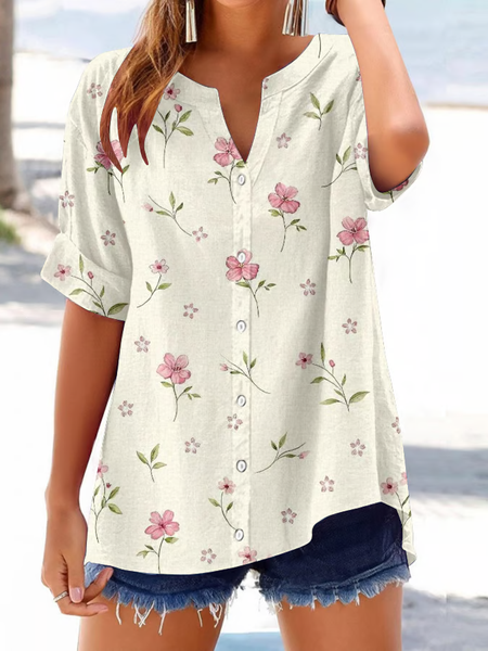 Women Floral Short Sleeve Shirt Summer Printing V Neck Daily Casual Top, Apricot, Shirts
Women Floral Short Sleeve Shirt Summer Printing V Neck Daily Casual Top, Apricot, Shirts