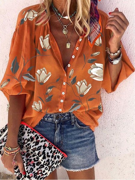 Women Floral Three Quarter Sleeve Shirt Spring/Fall Printing Stand Collar Balloon Sleeve Daily Vintage Top, Orange, Blouses
Women Floral Three Quarter Sleeve Shirt Spring/Fall Printing Stand Collar Balloon Sleeve Daily Vintage Top, Orange, Blouses