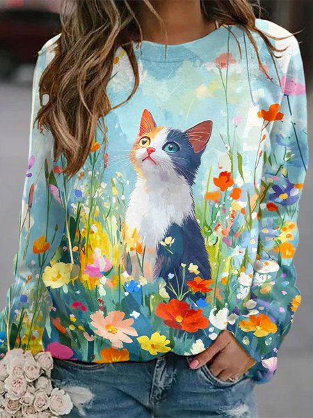 Casual Cat Art Pattern Long Sleeve Comfy Sweatshirt, Light blue, Hoodies & Sweatshirts
Casual Cat Art Pattern Long Sleeve Comfy Sweatshirt, Light blue, Hoodies & Sweatshirts