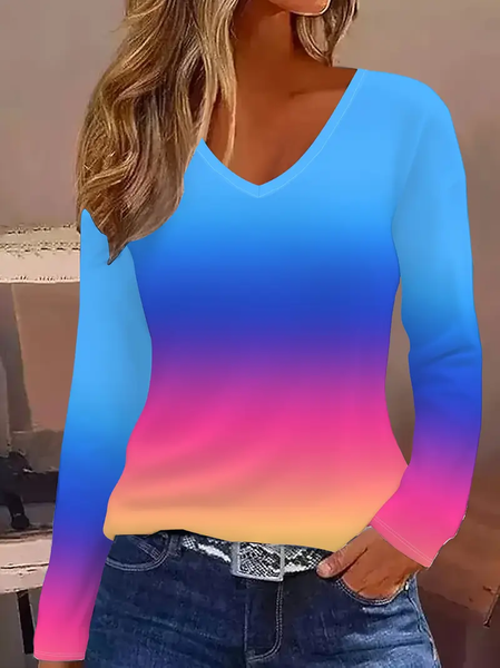 Women Ombre Long Sleeve Tee T-shirt V Neck Printing Casual Spring/Fall Graphic Tee Top, Blue, T-Shirts
Women Ombre Long Sleeve Tee T-shirt V Neck Printing Casual Spring/Fall Graphic Tee Top, Blue, T-Shirts