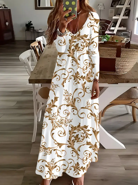 Women Floral Long Sleeve Spring/Fall Printing Dress V Neck Daily Casual Maxi H-Line Dress, White, Casual Dresses
Women Floral Long Sleeve Spring/Fall Printing Dress V Neck Daily Casual Maxi H-Line Dress, White, Casual Dresses