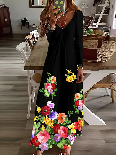 Women Abstract Long Sleeve Spring/Fall Printing Dress V Neck Daily Casual Maxi H-Line Dress, Black, Casual Dresses
Women Abstract Long Sleeve Spring/Fall Printing Dress V Neck Daily Casual Maxi H-Line Dress, Black, Casual Dresses