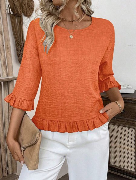 Women Plain Crew Neck Half Sleeve Shirt Bell Sleeve Casual Daily Summer Top, Orange, Blouses
Women Plain Crew Neck Half Sleeve Shirt Bell Sleeve Casual Daily Summer Top, Orange, Blouses