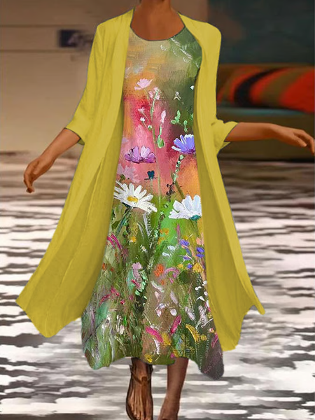 Women Floral Printing Two-Piece Set Daily Three Quarter Sleeve Casual Spring/Fall Coat With Skirt Matching Set, Yellow, 2-Piece Dresses
Women Floral Printing Two-Piece Set Daily Three Quarter Sleeve Casual Spring/Fall Coat With Skirt Matching Set, Yellow, 2-Piece Dresses