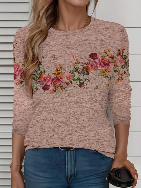 Women Floral Long Sleeve Tee T-shirt Crew Neck Printing Casual Spring/Fall Graphic Tee Top, Dusty pink, T-Shirts 
Women Floral Long Sleeve Tee T-shirt Crew Neck Printing Casual Spring/Fall Graphic Tee Top, Dusty pink, T-Shirts
