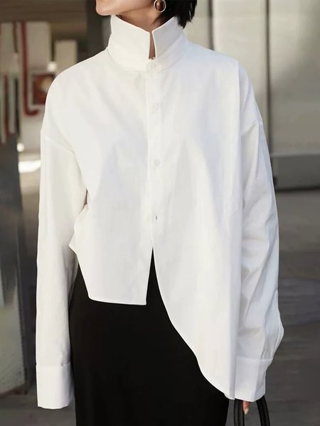 Cotton Urban Plain Irregular Craftsmanship Stand Collar Shirt, White, Blouses and Shirts
Cotton Urban Plain Irregular Craftsmanship Stand Collar Shirt, White, Blouses and Shirts