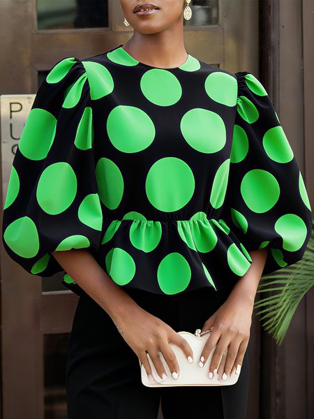 Elegant Polka Dots Printing Crew Neck Balloon Sleeve Blouse, Black-green, Blouses and Shirts
Elegant Polka Dots Printing Crew Neck Balloon Sleeve Blouse, Black-green, Blouses and Shirts