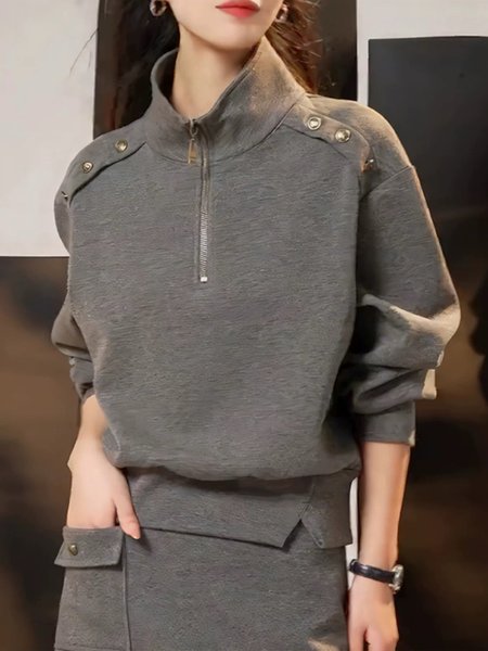 Casual Plain Buckle Stand Collar Regular Sleeve Sweatshirt, Gray, Hoodies and Sweatshirts
Casual Plain Buckle Stand Collar Regular Sleeve Sweatshirt, Gray, Hoodies and Sweatshirts