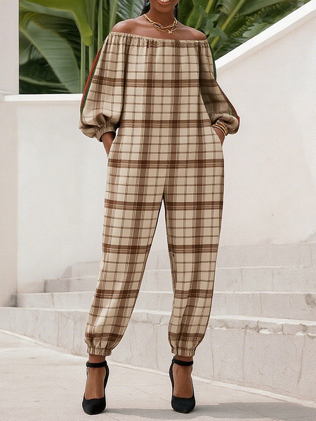 Casual Printing Plaid Cold Shoulder Jumpsuit, As picture, Jumpsuits
Casual Printing Plaid Cold Shoulder Jumpsuit, As picture, Jumpsuits