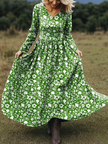 Women Floral Spring/Fall Dress V Neck Long Sleeve A-Line Dress, Green, Dresses
Women Floral Spring/Fall Dress V Neck Long Sleeve A-Line Dress, Green, Dresses