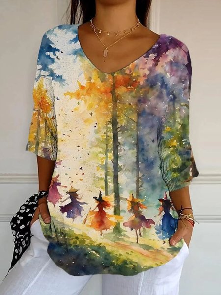 Vintage Halloween Witch Art Pattern Crew Neck 3/4 Length Sleeve T-shirt, Multicolor, T-shirts
Vintage Halloween Witch Art Pattern Crew Neck 3/4 Length Sleeve T-shirt, Multicolor, T-shirts