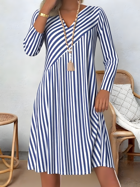 Women Striped Spring/Fall Printing Dress V Neck Long Sleeve T-Shirt Dress H-Line Dress, Blue, Dresses
Women Striped Spring/Fall Printing Dress V Neck Long Sleeve T-Shirt Dress H-Line Dress, Blue, Dresses