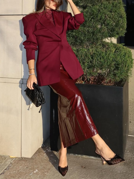 Elegant Plain Midi Faux Leather Skirt, Wine red, Skirts
Elegant Plain Midi Faux Leather Skirt, Wine red, Skirts