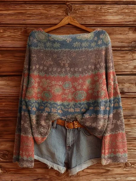 Women Ethnic Long Sleeve Comfy Vintage Sweater, Brown, Sweaters
Women Ethnic Long Sleeve Comfy Vintage Sweater, Brown, Sweaters