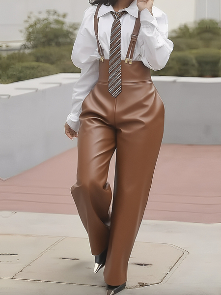 Urban Plain Spaghetti Overall Faux Leather Jumpsuit, Brown, Jumpsuits
Urban Plain Spaghetti Overall Faux Leather Jumpsuit, Brown, Jumpsuits