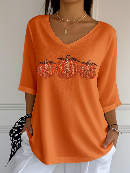 Women Halloween Pumpkin Three Quarter Sleeve Tee T-shirt V Neck Printing Casual Spring/Fall Graphic Tee Top, Orange, T-Shirts
Women Halloween Pumpkin Three Quarter Sleeve Tee T-shirt V Neck Printing Casual Spring/Fall Graphic Tee Top, Orange, T-Shirts