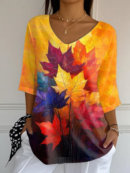 Women Maple Leaf Three Quarter Sleeve Tee T-shirt V Neck Printing Casual Spring/Fall Graphic Tee Top, Orange, T-Shirts
Women Maple Leaf Three Quarter Sleeve Tee T-shirt V Neck Printing Casual Spring/Fall Graphic Tee Top, Orange, T-Shirts