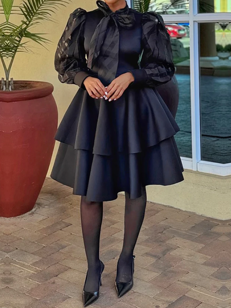 Elegant Plain Stand Collar Knee Length Dress, Black, Midi Dresses
Elegant Plain Stand Collar Knee Length Dress, Black, Midi Dresses