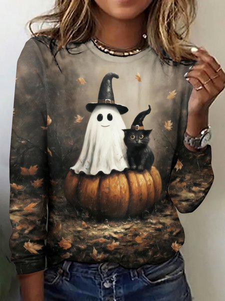 Halloween Vintage Cute Ghost Print Crew Neck Long Sleeve T-shirt, Brown, T-shirts
Halloween Vintage Cute Ghost Print Crew Neck Long Sleeve T-shirt, Brown, T-shirts
