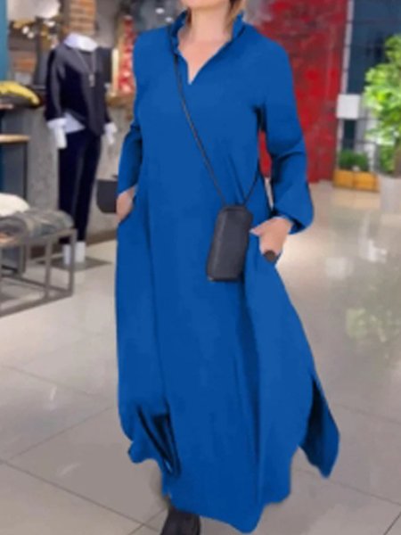 Women Plain Long Sleeve Spring/Fall Split Joint Dress V Neck Daily Vintage Maxi Shirt Dress A-Line Dress, Blue, Dresses
Women Plain Long Sleeve Spring/Fall Split Joint Dress V Neck Daily Vintage Maxi Shirt Dress A-Line Dress, Blue, Dresses