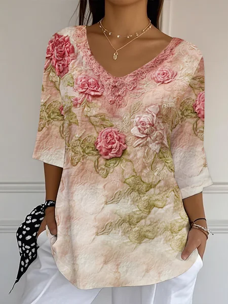 Women Floral Three Quarter Sleeve Tee T-shirt V Neck Printing Casual Spring/Fall Graphic Tee Top, Pink, T-Shirts
Women Floral Three Quarter Sleeve Tee T-shirt V Neck Printing Casual Spring/Fall Graphic Tee Top, Pink, T-Shirts
