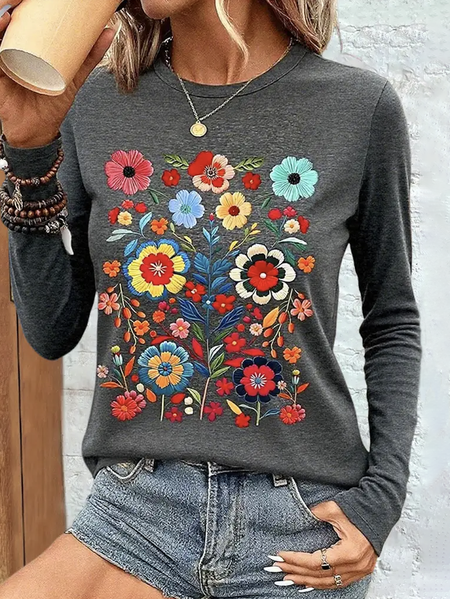Vintage Floral Crew Neck Long Sleeve T-shirt, Gray, T-shirts
Vintage Floral Crew Neck Long Sleeve T-shirt, Gray, T-shirts