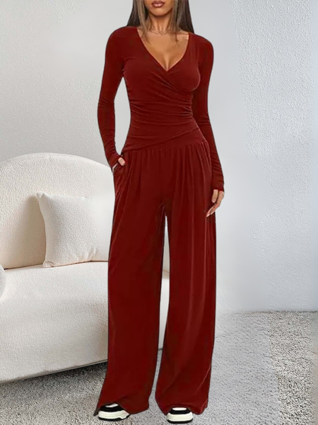 Women Plain Split Joint Two-Piece Set Daily Long Sleeve Casual Spring/Fall Top With Pants Matching Set, Wine red, Suit Set
Women Plain Split Joint Two-Piece Set Daily Long Sleeve Casual Spring/Fall Top With Pants Matching Set, Wine red, Suit Set
