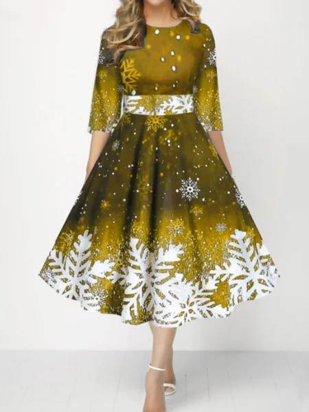 Women Christmas Spring/Fall Dress Crew Neck Three Quarter Sleeve A-Line Dress, Golden, Dresses
Women Christmas Spring/Fall Dress Crew Neck Three Quarter Sleeve A-Line Dress, Golden, Dresses