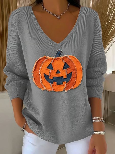 Women Cotton Halloween Pumpkin Print Long Sleeve Comfy Casual Sweater, Gray, Sweaters
Women Cotton Halloween Pumpkin Print Long Sleeve Comfy Casual Sweater, Gray, Sweaters