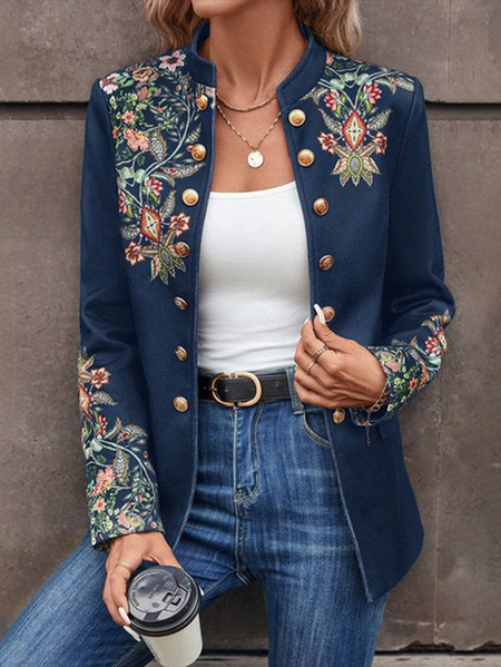 Women Winter Outerwear Vintage Floral Long Sleeve Stand Collar Jacket, Blue, Coats
Women Winter Outerwear Vintage Floral Long Sleeve Stand Collar Jacket, Blue, Coats