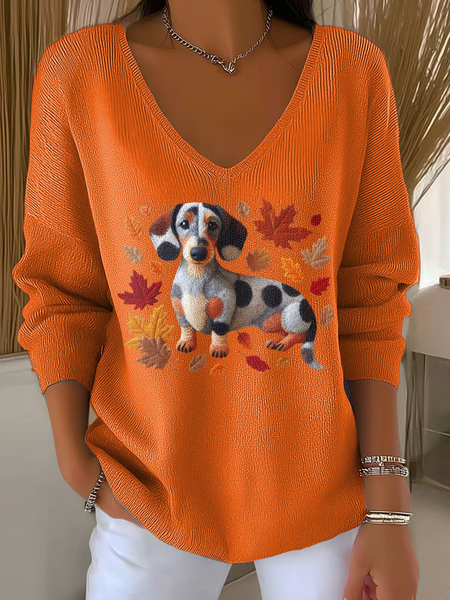 Casual Dog V Neck Long Sleeve T-shirt, Orange, Sweaters
Casual Dog V Neck Long Sleeve T-shirt, Orange, Sweaters