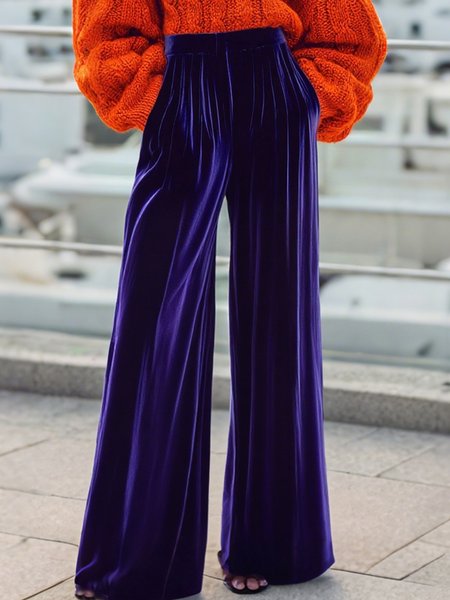 Casual Plain Velvet Wide Leg Pants, Purple, Pants
Casual Plain Velvet Wide Leg Pants, Purple, Pants