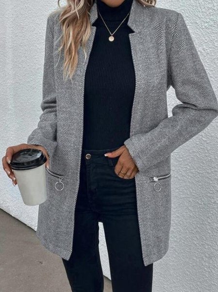 Women's Autumn And Winter Slim-Fit Jacket Mid-Length Herringbone Twill Trench Coat, Gray, Outerwear 
Women's Autumn And Winter Slim-Fit Jacket Mid-Length Herringbone Twill Trench Coat, Gray, Outerwear