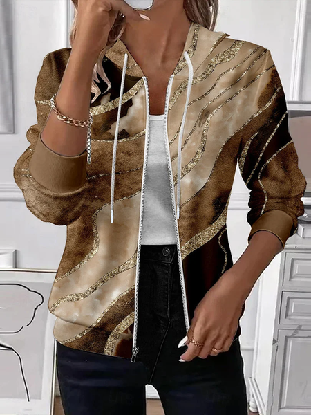 Women Spring/Fall Outerwear Casual Printing Abstract Long Sleeve Hoodie Jacket, Brown, Coats 
Women Spring/Fall Outerwear Casual Printing Abstract Long Sleeve Hoodie Jacket, Brown, Coats