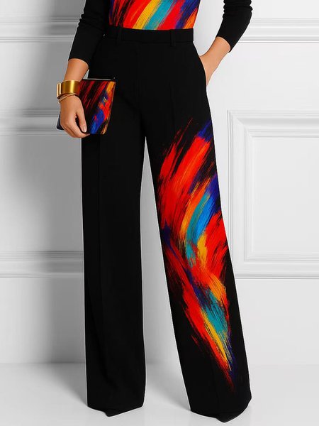 Urban Abstract Printing Fashion Straight Pants, Black, Pants 
Urban Abstract Printing Fashion Straight Pants, Black, Pants