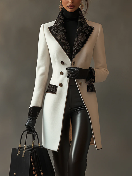 Urban Buttoned Color Block Lace Coat, Black-white, Coats 
Urban Buttoned Color Block Lace Coat, Black-white, Coats