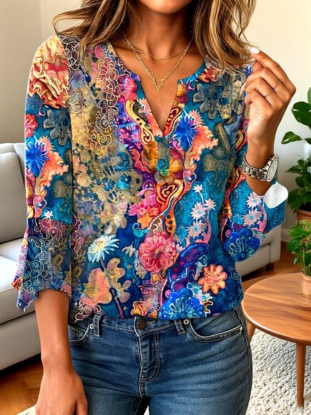 Casual Geometric V Neck Long Sleeve T-shirt, Blue, T-shirts
Casual Geometric V Neck Long Sleeve T-shirt, Blue, T-shirts