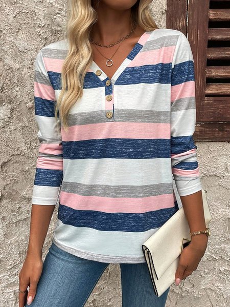 Casual Striped V Neck Long Sleeve T-shirt, As picture, T-shirts
Casual Striped V Neck Long Sleeve T-shirt, As picture, T-shirts