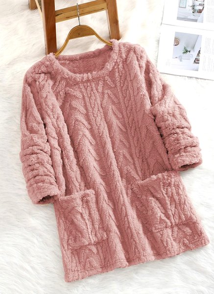 Casual Plain Sweatshirt, Pink, Outerwear 
Casual Plain Sweatshirt, Pink, Outerwear