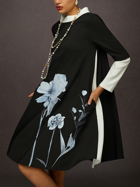 Urban Floral Printing Crew Neck Knee Length Dress, Black, Midi Dresses
Urban Floral Printing Crew Neck Knee Length Dress, Black, Midi Dresses