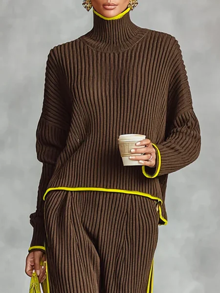 Casual Color Block Turtleneck Raglan Sleeves Sweater, Brown, Pullovers
Casual Color Block Turtleneck Raglan Sleeves Sweater, Brown, Pullovers