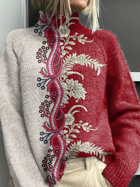 Women Floral Long Sleeve Comfy Vintage Printing Sweater, Red, Sweaters
Women Floral Long Sleeve Comfy Vintage Printing Sweater, Red, Sweaters