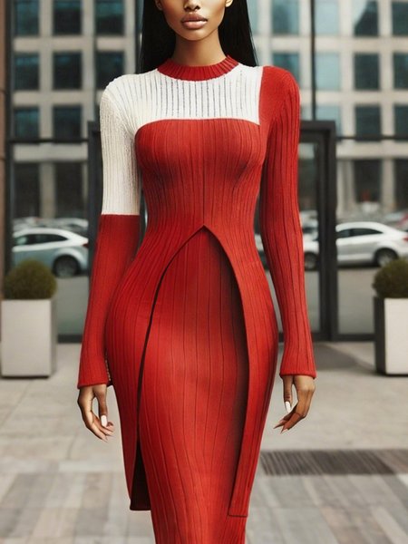 Casual Color Block Slit Crew Neck Sweater, White-red, Pullovers
Casual Color Block Slit Crew Neck Sweater, White-red, Pullovers