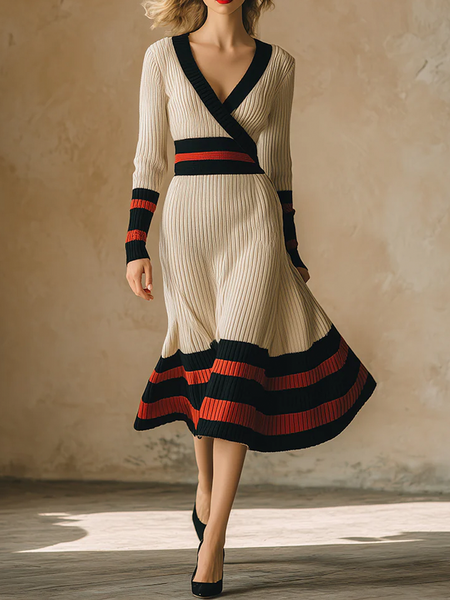 Elegant Color Block V Neck Midi Sweater Dress, As picture, Midi Dresses
Elegant Color Block V Neck Midi Sweater Dress, As picture, Midi Dresses