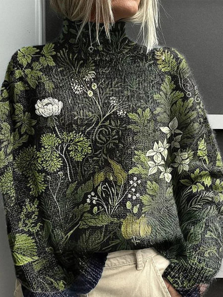 Women Floral Printing Spring/Fall Vintage Long Sleeve Turtleneck Sweater, Green, Sweaters
Women Floral Printing Spring/Fall Vintage Long Sleeve Turtleneck Sweater, Green, Sweaters