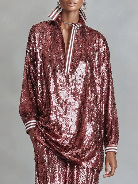 Urban Plain Glitter Stand Collar Blouse, As picture, Blouses and Shirts 
Urban Plain Glitter Stand Collar Blouse, As picture, Blouses and Shirts