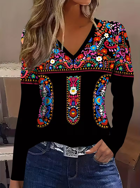 Women Floral Long Sleeve Tee T-shirt V Neck Printing Casual Spring/Fall Graphic Tee Top, Black, T-Shirts
Women Floral Long Sleeve Tee T-shirt V Neck Printing Casual Spring/Fall Graphic Tee Top, Black, T-Shirts